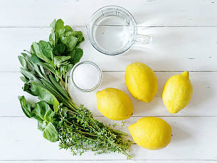 Zutaten für Kräuter-Zitronen-Sirup